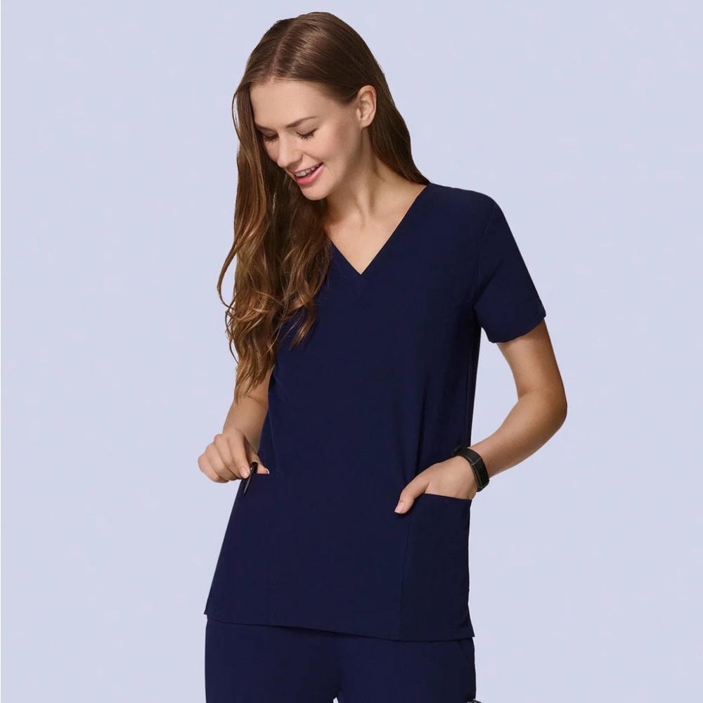 **2 PACK** Mandala Scrubs 6 Pocket Top in Navy - Large